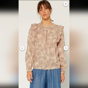 Pink Puff Sleeve Ruffled Blouse